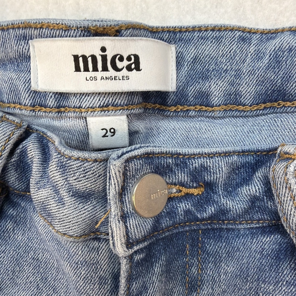 Mica Womens Light Wash Distressed High Rise Flare Jeans Blue Size 29 Inseam 30 - Picture 2 of 16